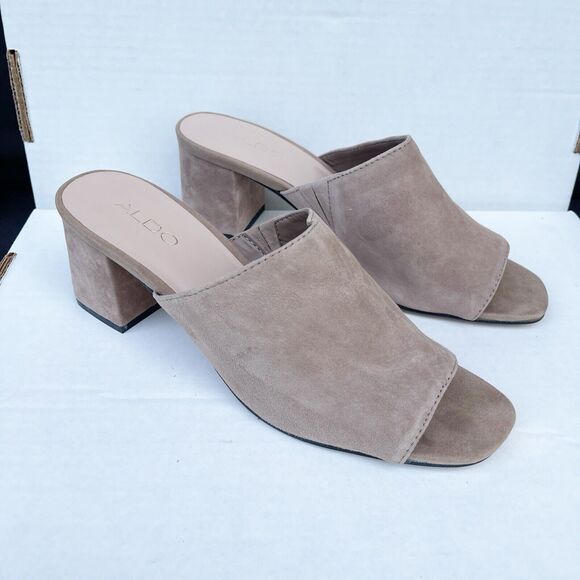 Aldo Womens Summer Slides Sandals Shoes Size 10 Tan Suede Chunky Block Heel EUC - Picture 5 of 13
